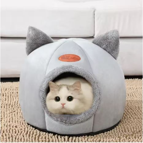 🐱 Cute Cat Ear Bed – Soft Plush Pet Cave