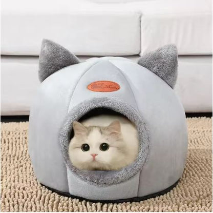 🐱 Cute Cat Ear Bed – Soft Plush Pet Cave
