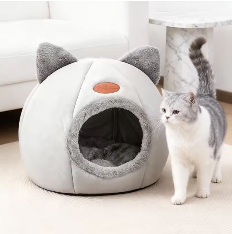 🐱 Cute Cat Ear Bed – Soft Plush Pet Cave
